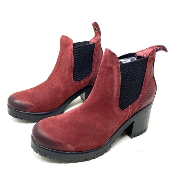 Bueno Flight Chunky Chelsea Boots Dark Red Nubuck - Picture 2 of 8